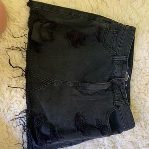 Black ripped denim skirt
